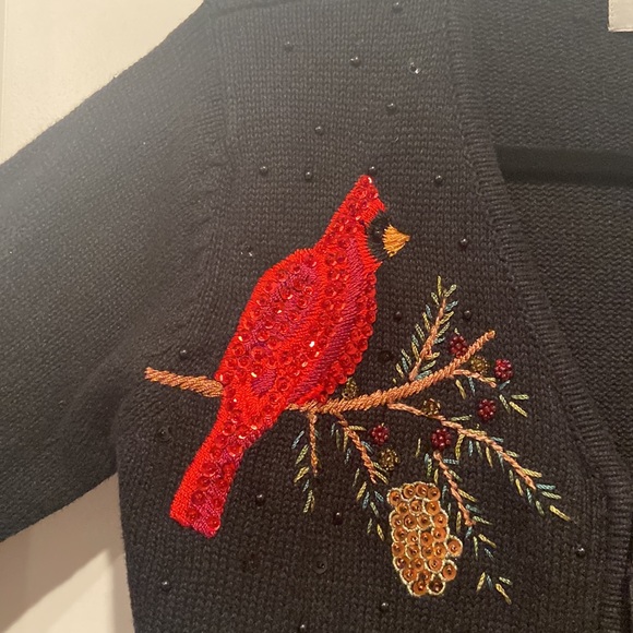 Cardinal sweater Heirloom Collectibles Sequin Cardinal Zip-up Christmas cardigan - Picture 3 of 14